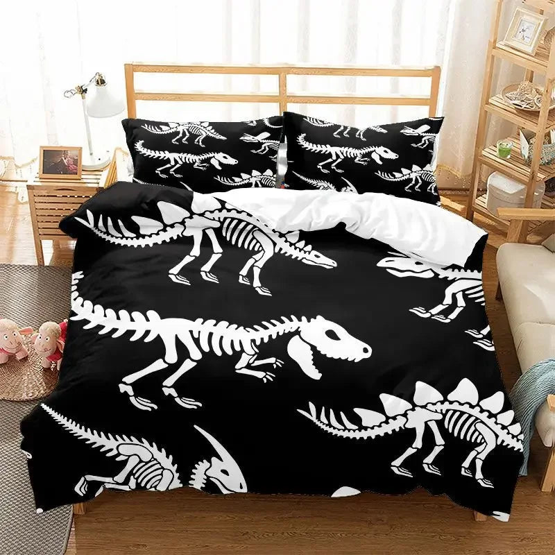 Housse de couette dinosaure squelette os pour garçon sur lit jumeau