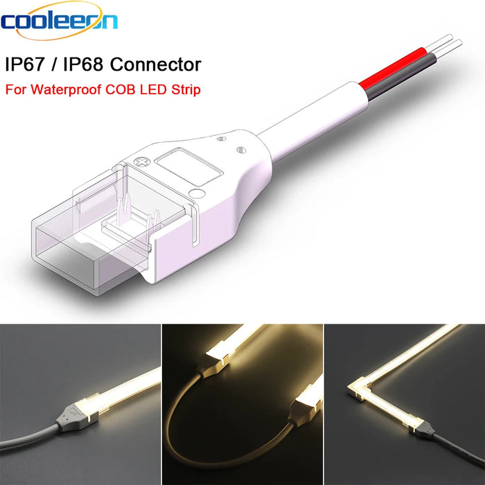 Connecteur de bande LED COB étanche IP67 noir pour ruban 8mm et 10mm