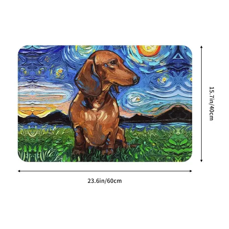 Paillasson chien teckel motif étoiles vue rapprochée