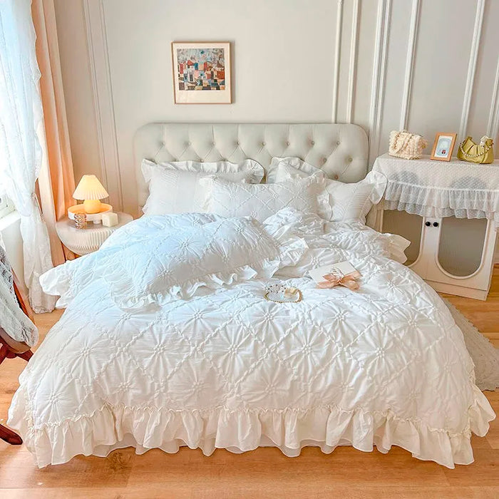 Housse de couette 100% coton délavé blanc sur lit 160x200cm