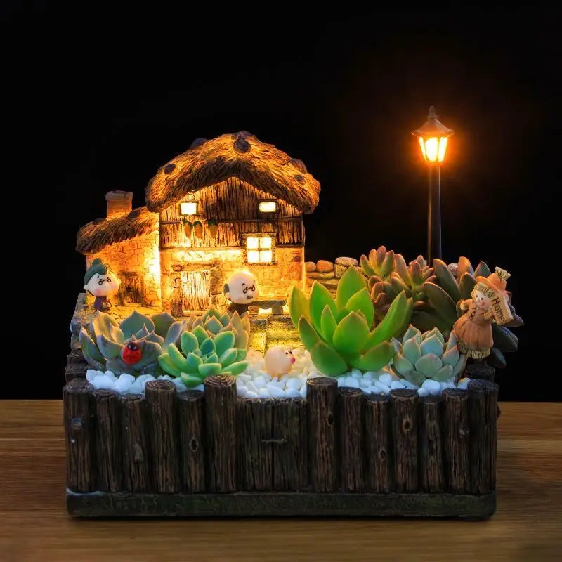 Détail de la lampe intégrée du cache-pot orchidée