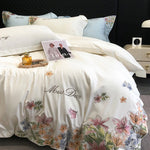 Parure de lit en coton égyptien brodée de fleurs blanc 160x200