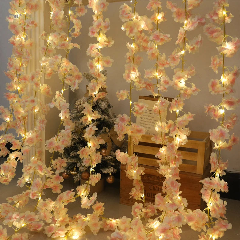 Guirlande fleur de cerisier LED modelée en forme créative sur un mur