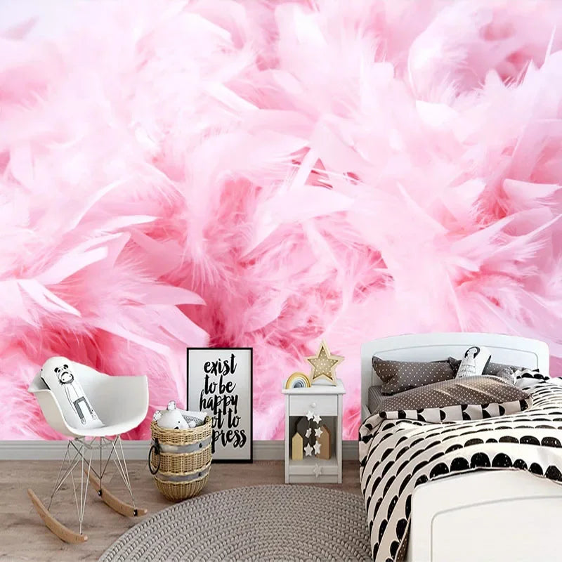 Papier peint 3D plume rose fond TV
