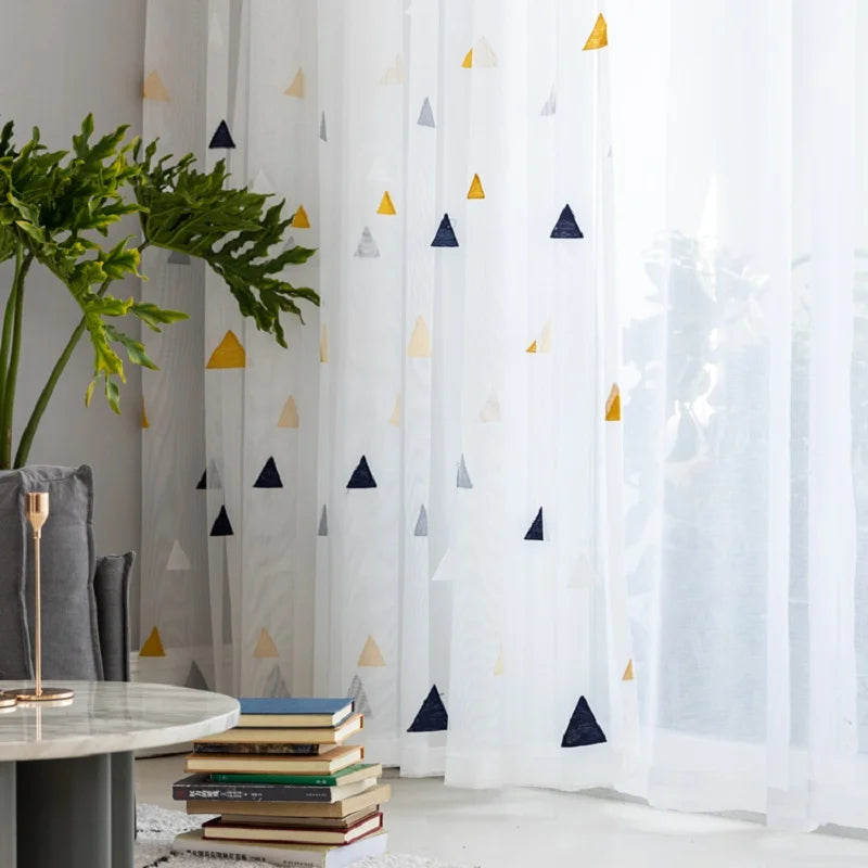 Embroidered Geometric Tulle Curtains - Chic Decoration for Living Room and Bedroom