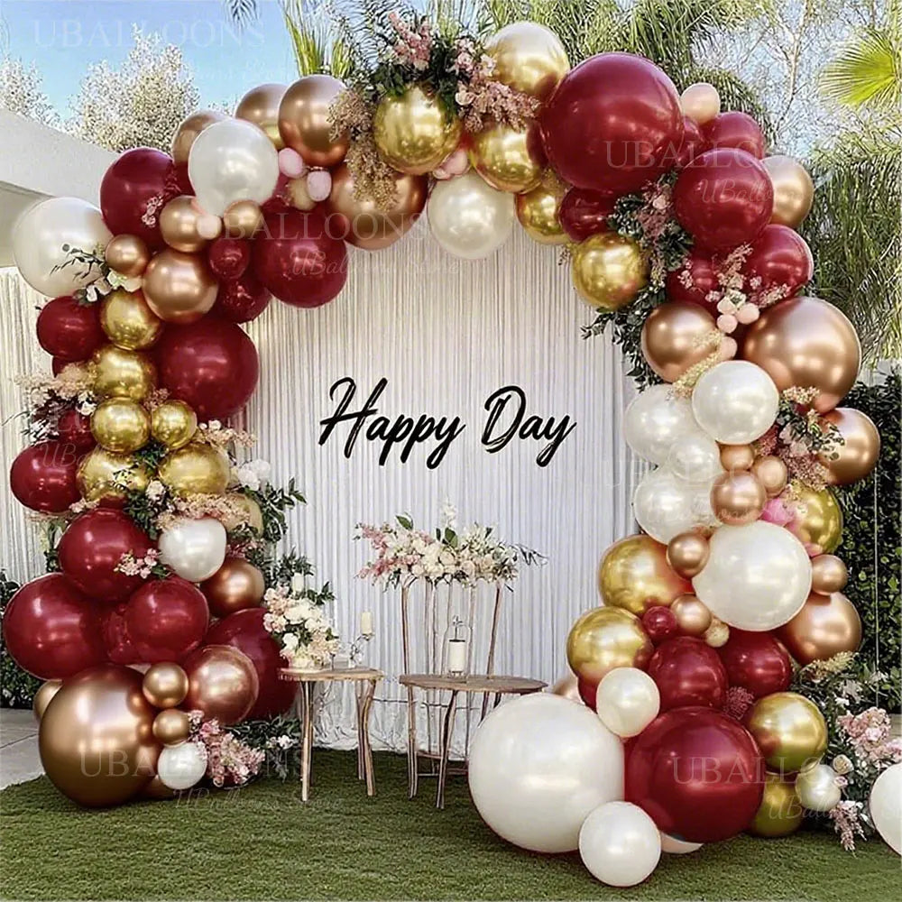Kit arc ballons rose bordeaux or métallique