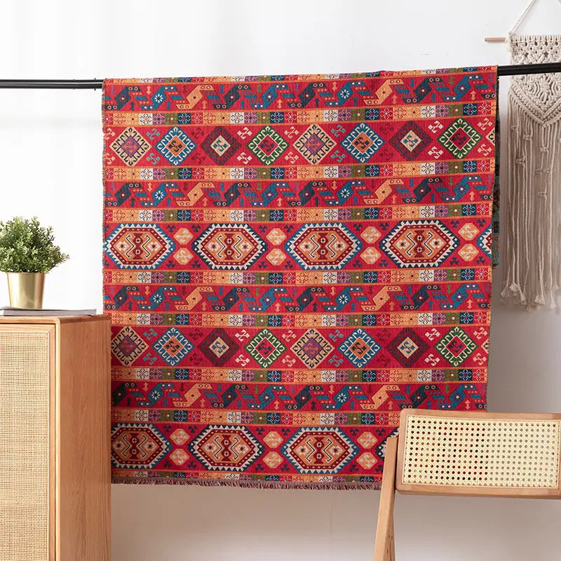 Tissu jacquard ethnique bohème motif géométrique jaune