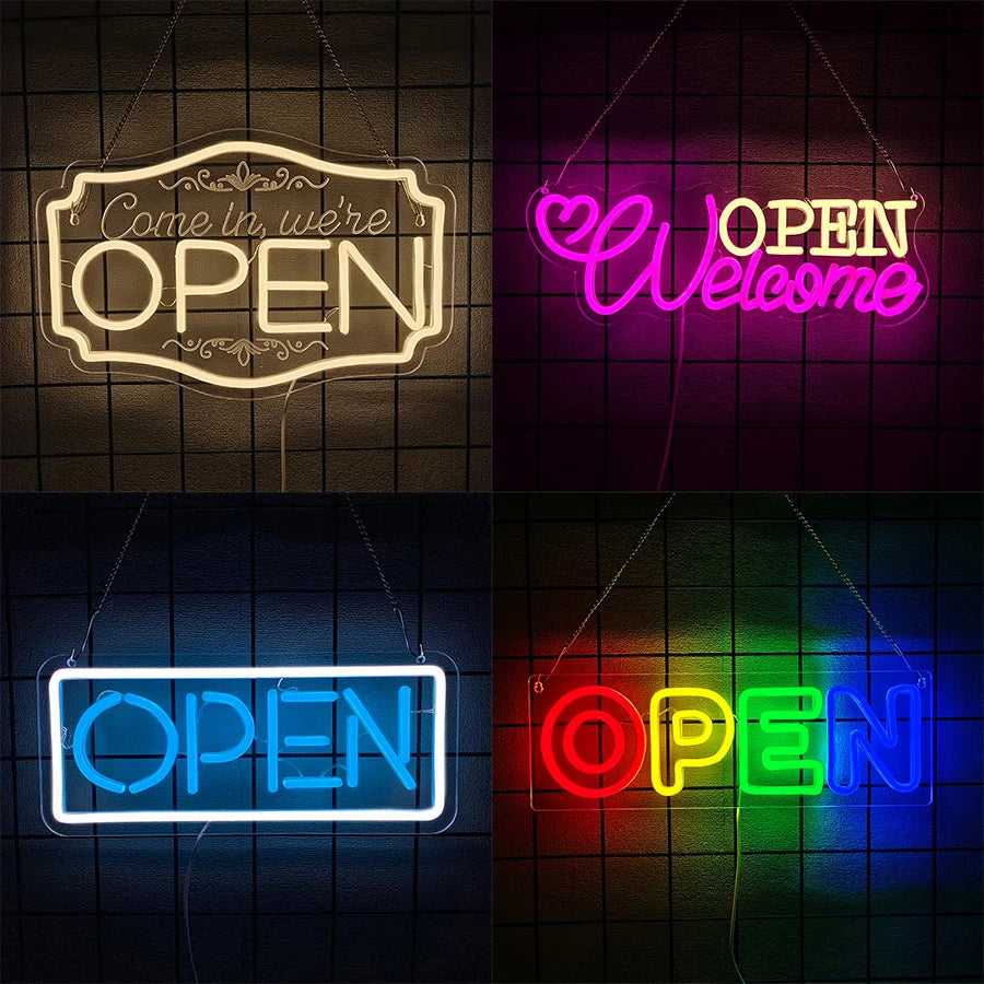 Enseigne lumineuse LED lettre ouverte jaune