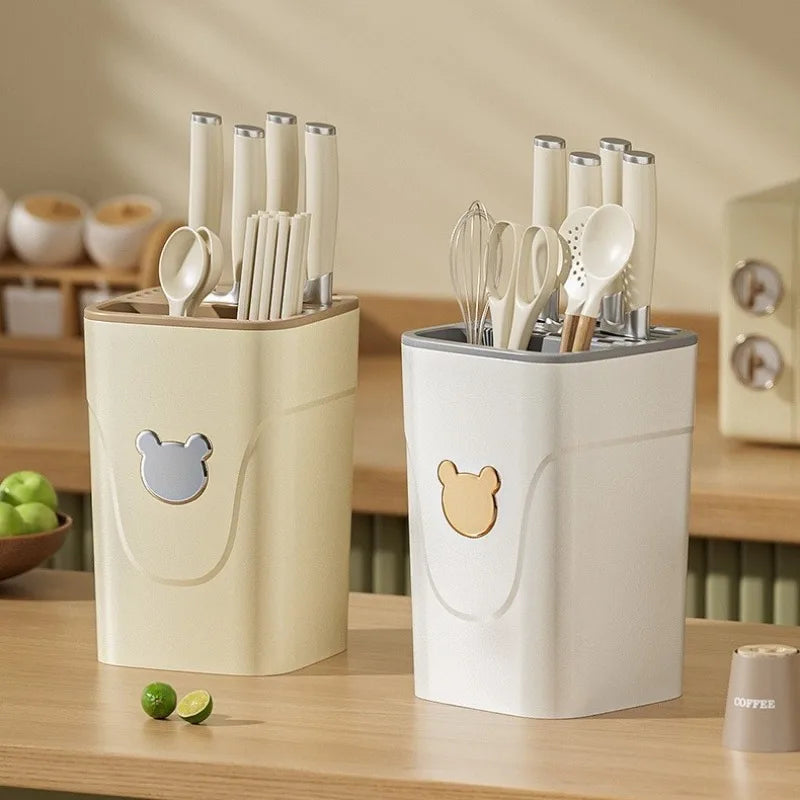 Porte-couteau de cuisine multifonctionnel vert avec couteaux