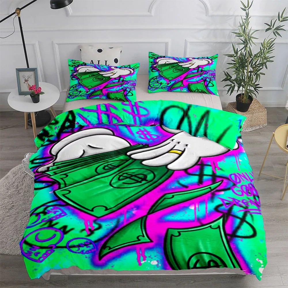 Chambre décorée avec housse de couette New York Graffiti