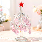 Sapin de Noël en verre rose avec pendentifs cœur et ange