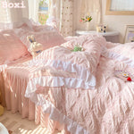 Parure de lit Seersucker style princesse en coton avec jupe à volants