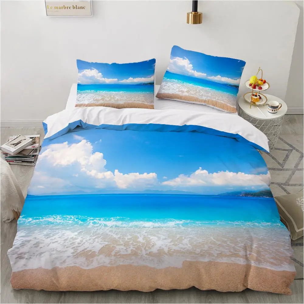 Ensemble literie tropicale avec vagues et sable