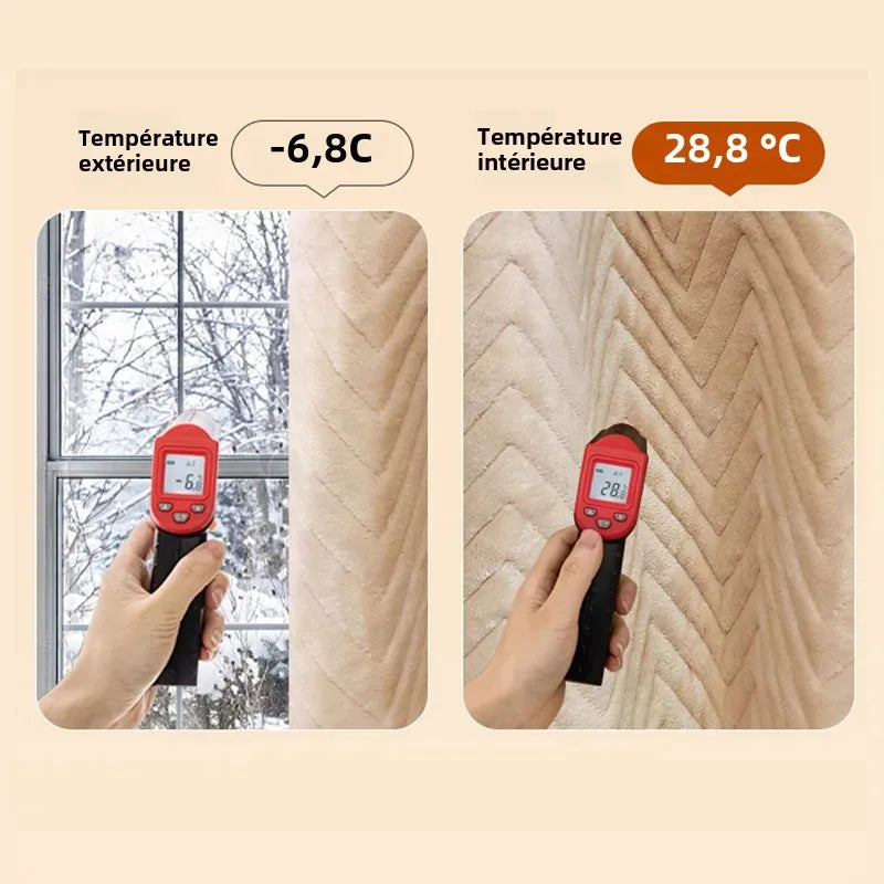 Thermomètre infrarouge mesurant la différence de température entre l'extérieur et l'intérieur d'une maison. La première image montre une température extérieure de -6,8 degrés, tandis que la deuxième affiche une température intérieure de 28,8 degrés. Idéal pour vérifier l'efficacité énergétique et le confort thermique de votre habitation.