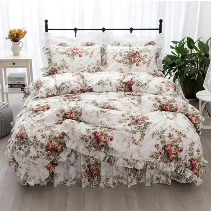 Parure de lit imprimée fleurs de jardin en coton 100% sur un lit King Size