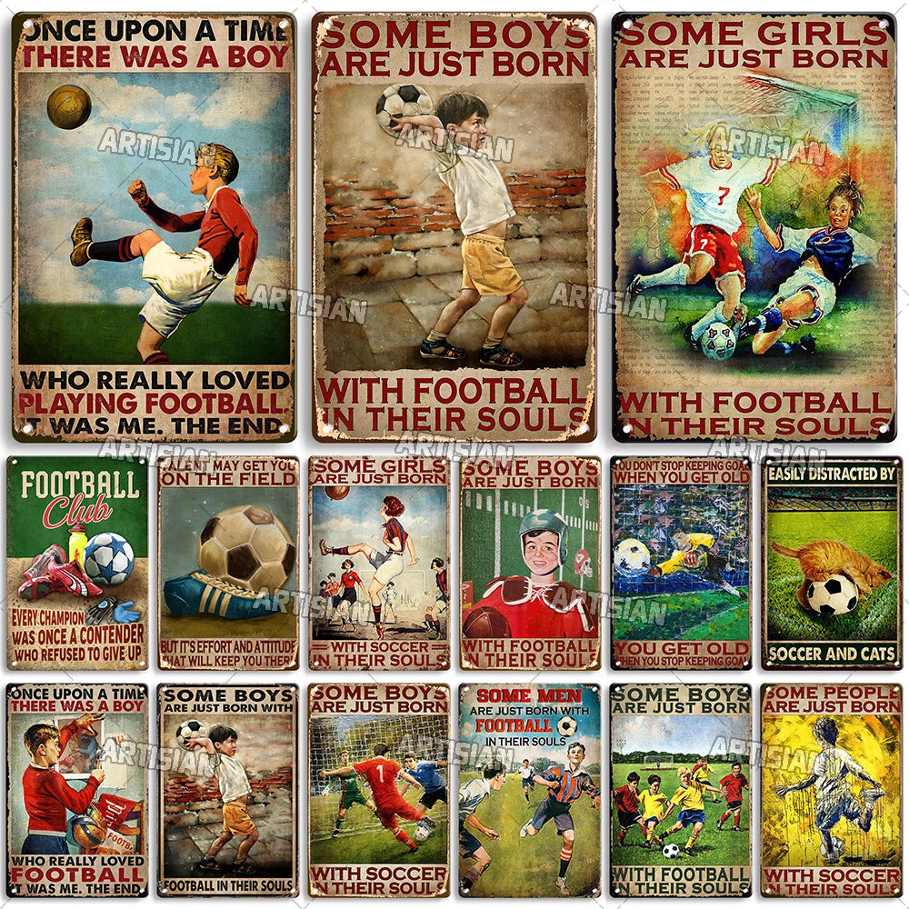 Plaque décorative vintage métal football rétro