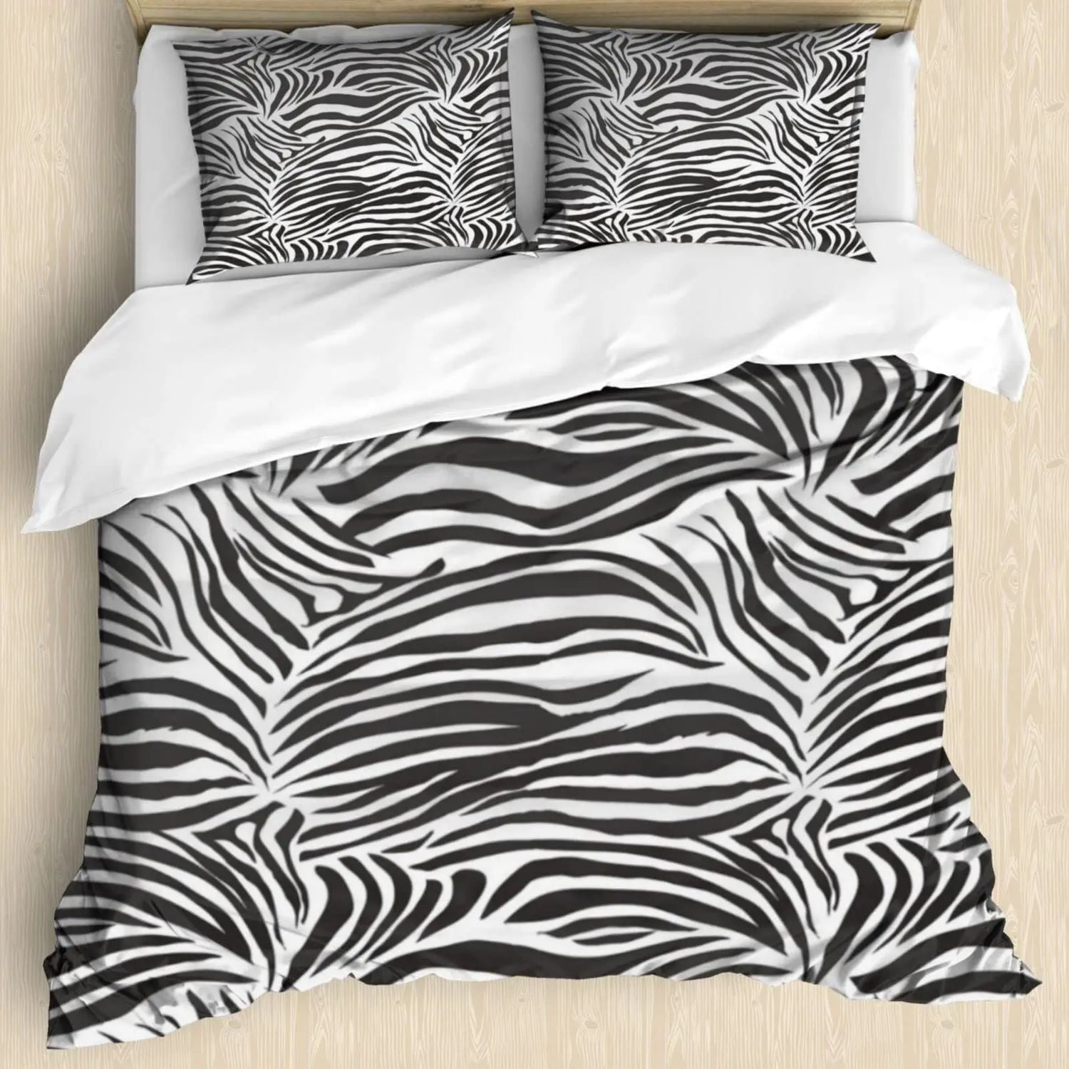 Parure de lit zèbre 3 pièces King Size sur un lit moderne