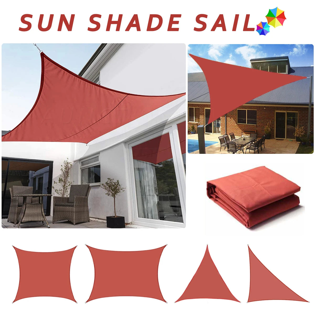 Voile d'ombrage rectangulaire rouge rouille 5x4 m sur terrasse