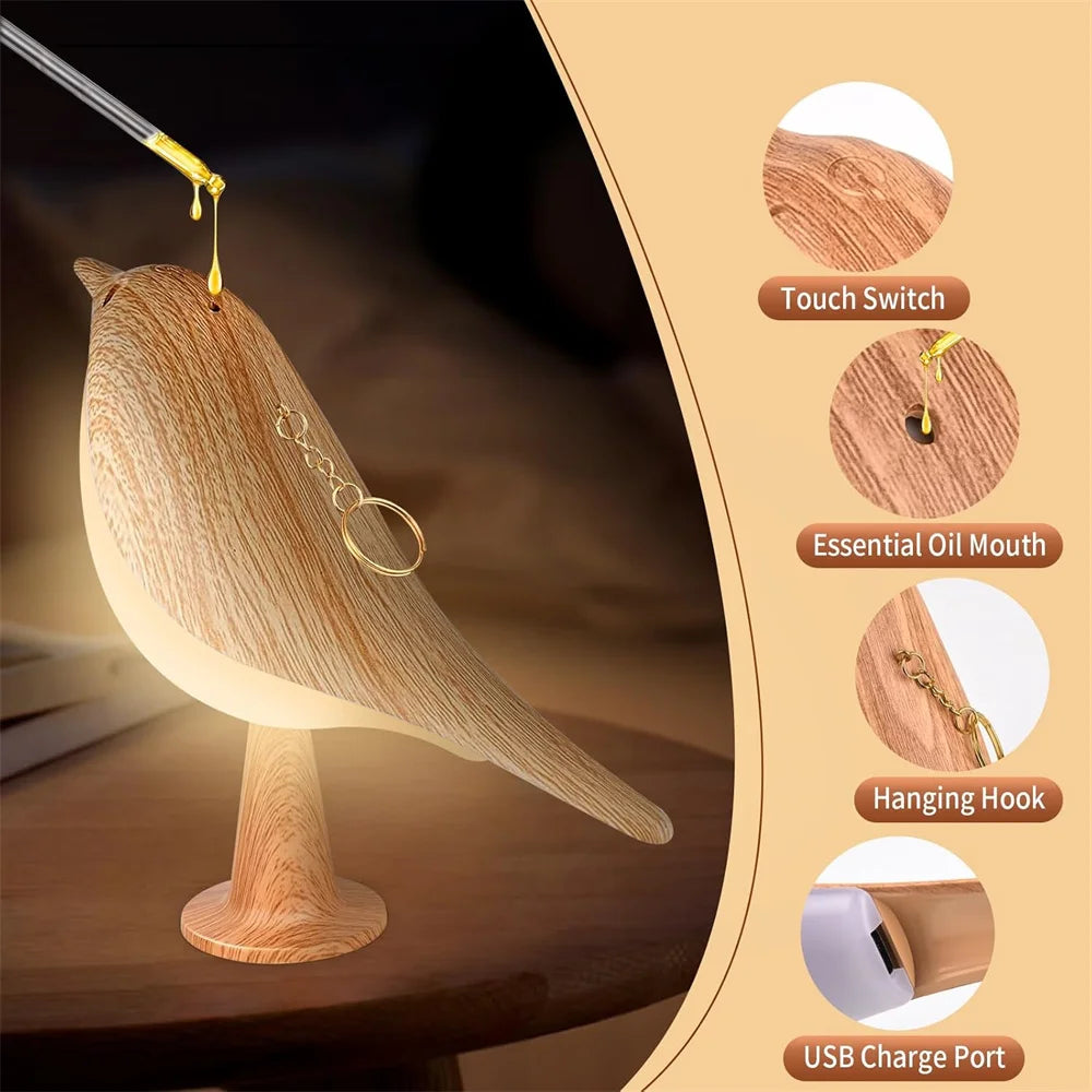 Lampe oiseau tactile vue de profil