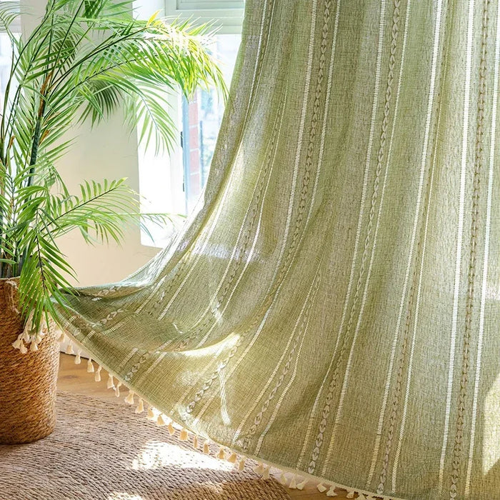 Rideau boho vert sauge occultant pour chambre