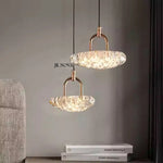 Lampe de chevet suspendue design moderne noir avec abat-jour cristal de glace