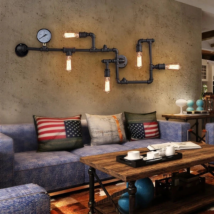 Applique murale LED industrielle vintage avec engrenage en couleur rouille de cuivre