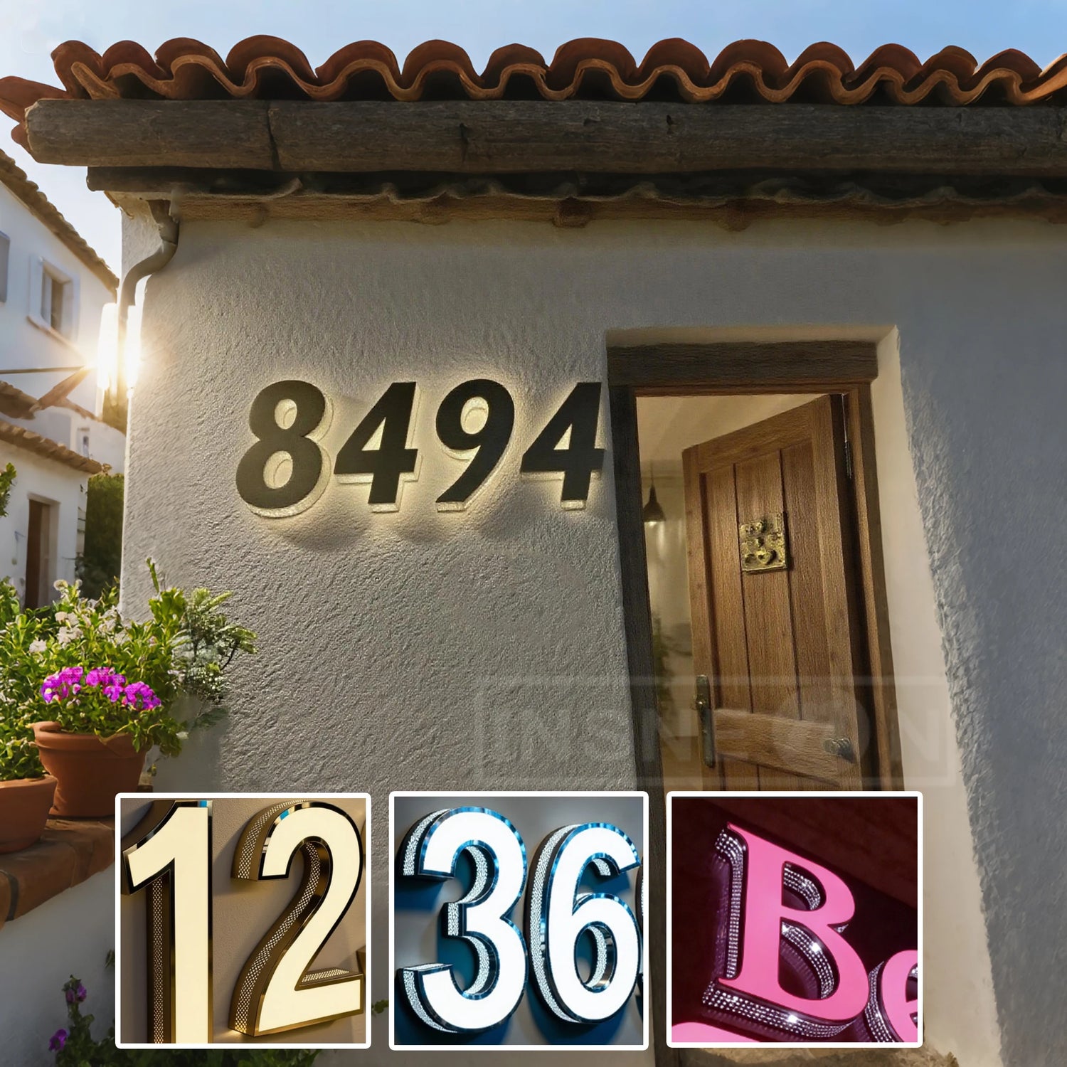 Plaque numéro maison extérieure lumineuse personnalisable en acier inoxydable