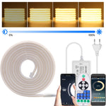 Ruban LED COB intelligent 220V enroule montrant sa flexibilite pour decoration interieur
