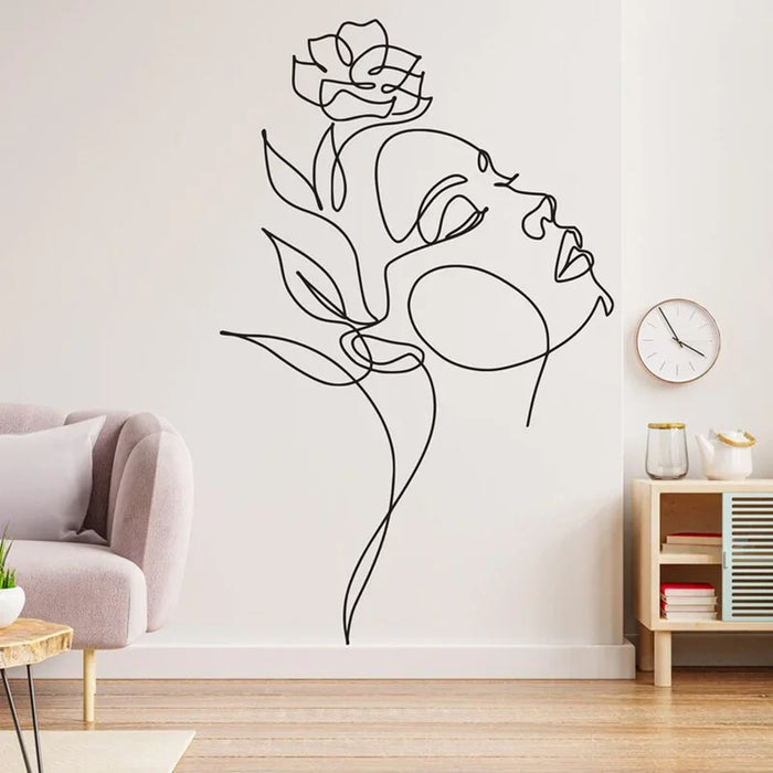 Autocollant mural art ligne fille abstrait moderne