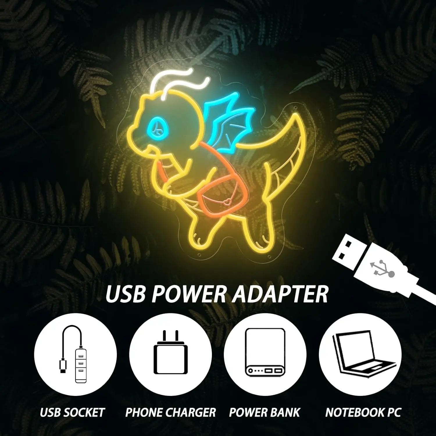 Lampe néon dinosaure éteinte montrant design détaillé pour décoration