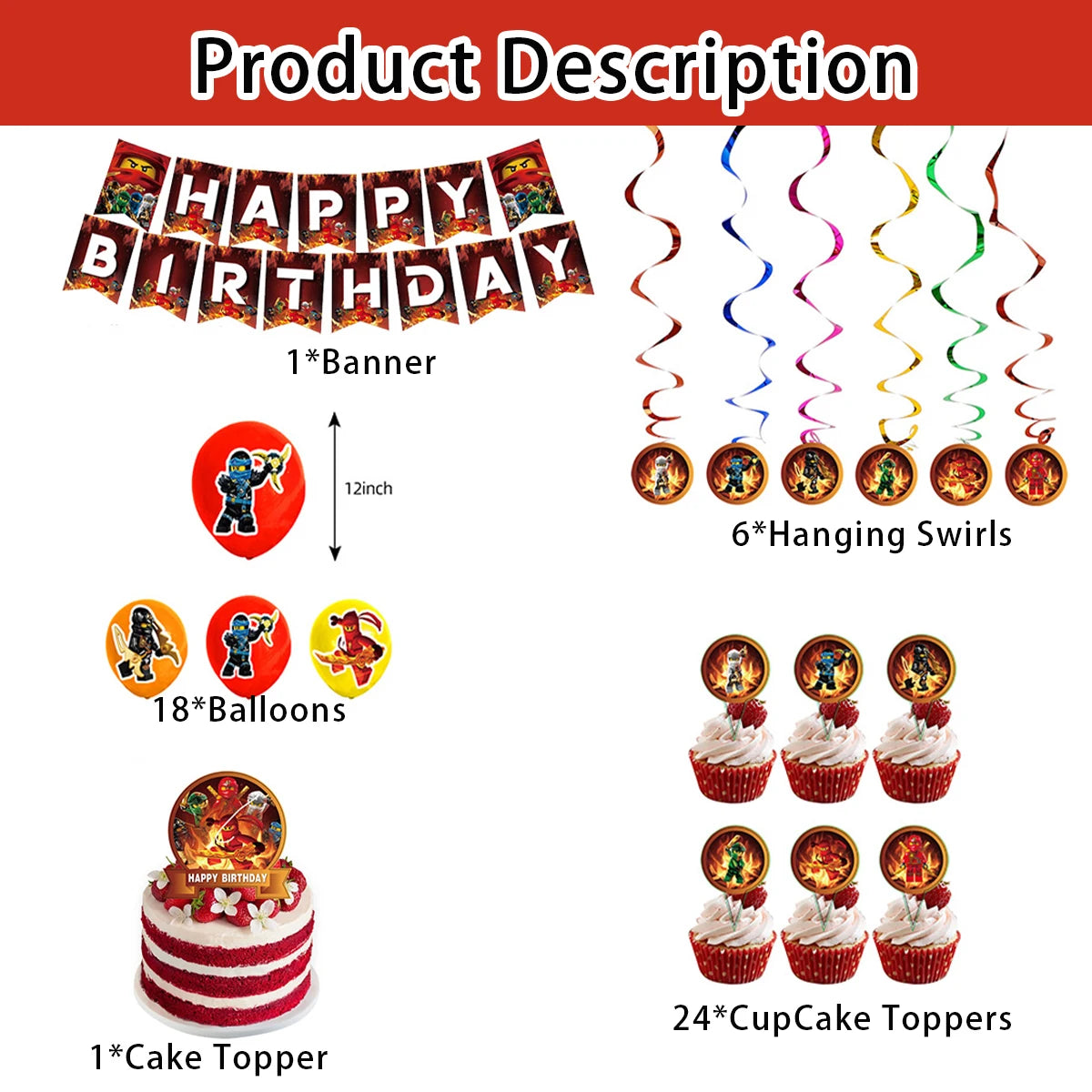 Bannière anniversaire Lego Ninja colorée