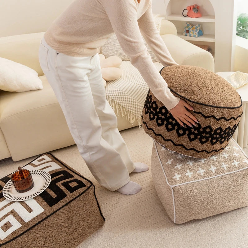 Pouf velours Teddy crème vue de dessus