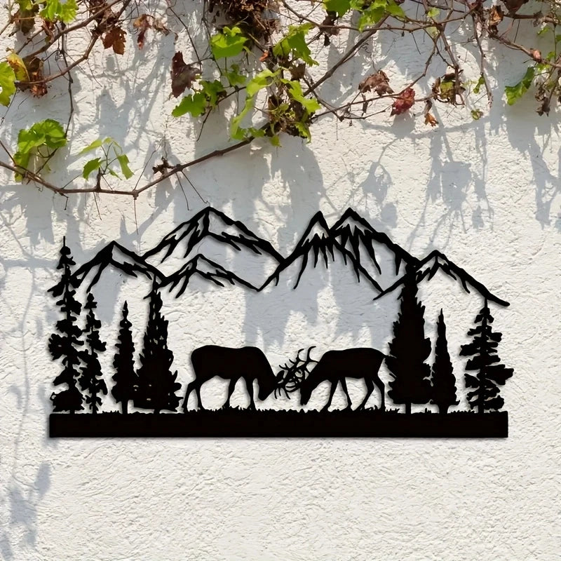 Décoration murale cerf en métal art rustique noir vue de face