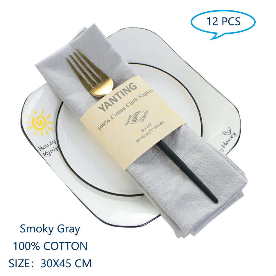 Serviettes de table en coton gris clair mesurant 30 x 45 cm, lot de 12 pièces.