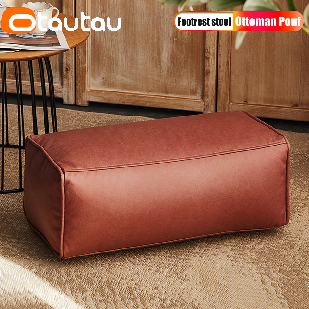 Ottoman en faux cuir vue angle
