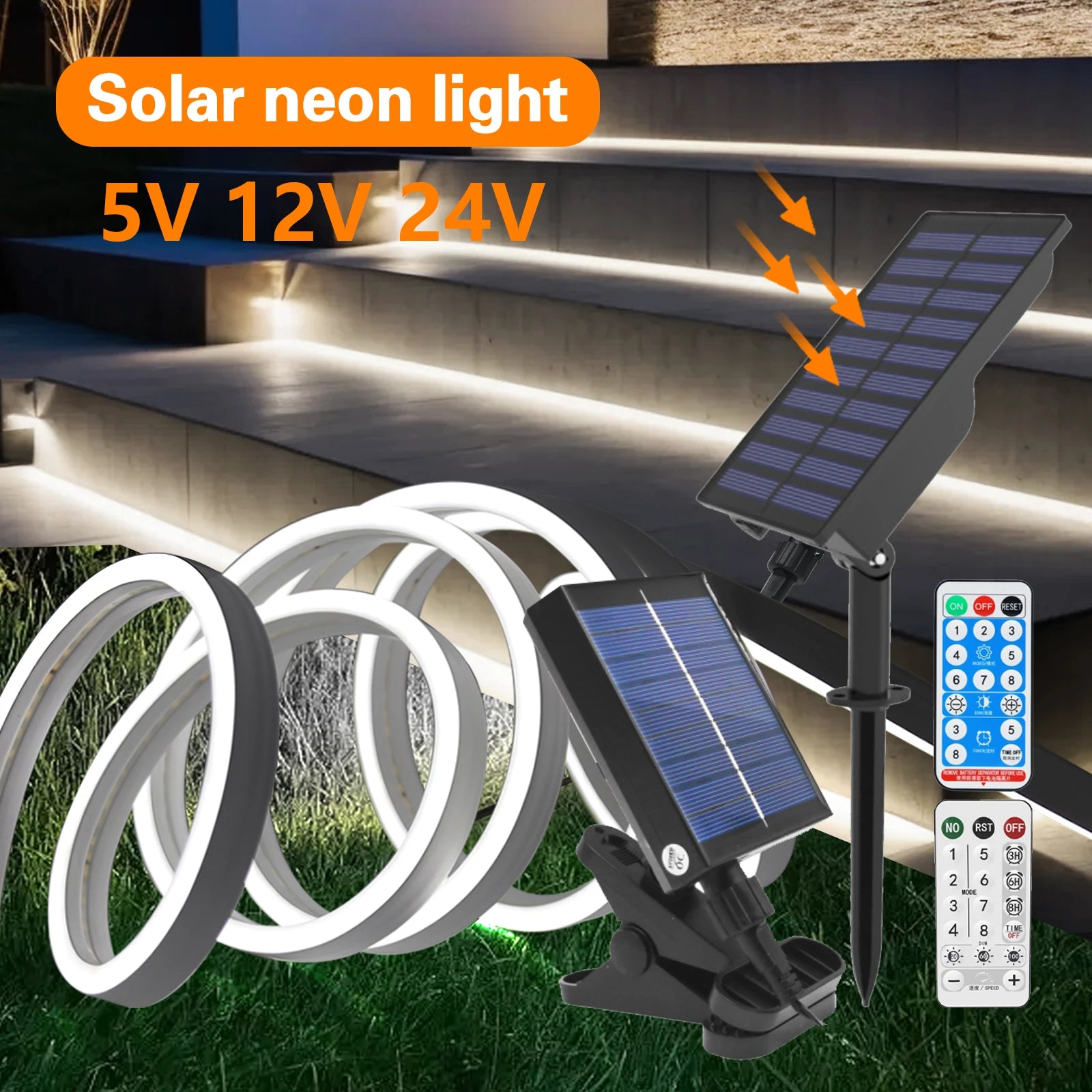 Bande LED solaire extérieure étanche blanc chaud jardin