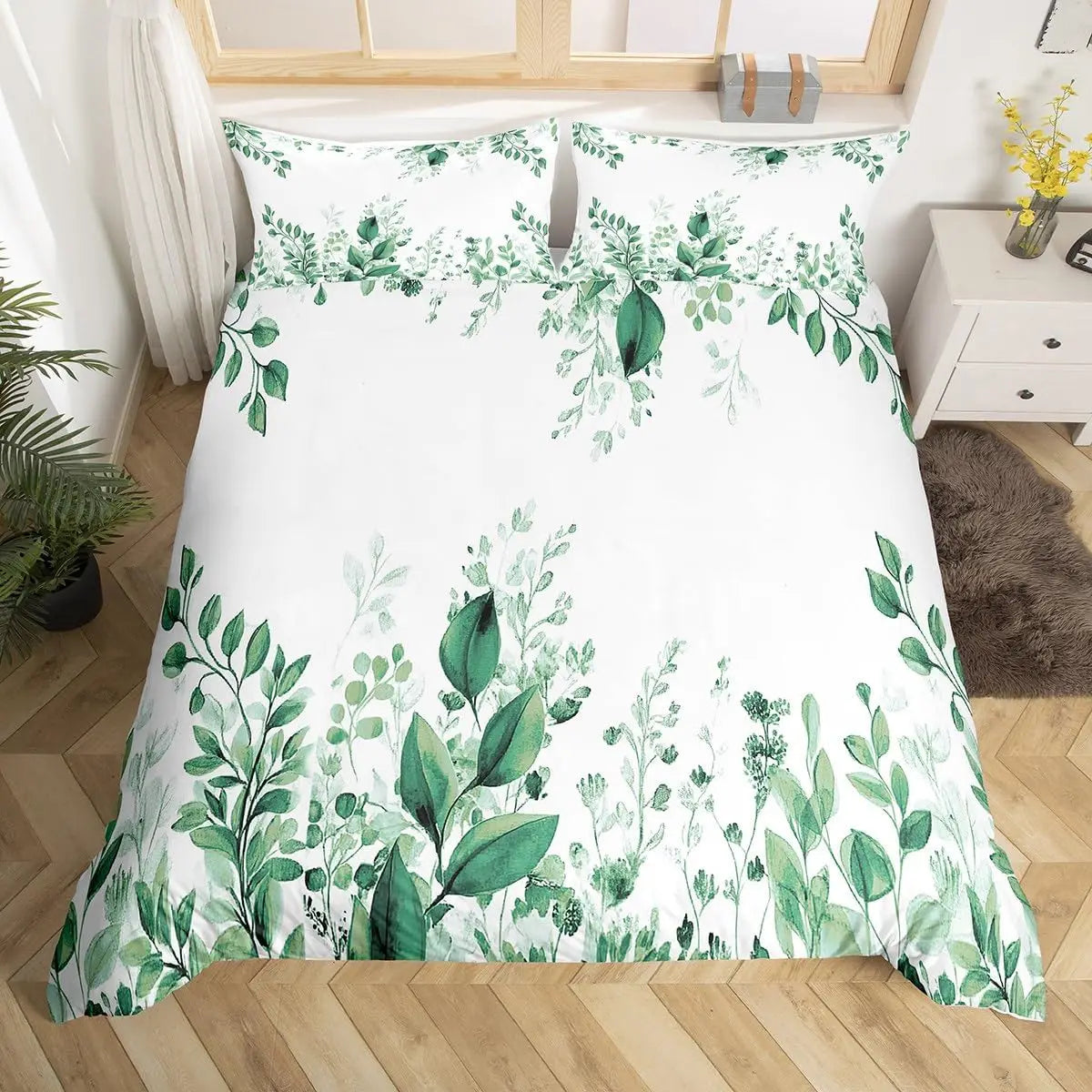 Ensemble literie 3 pièces vert sauge avec taies d'oreiller