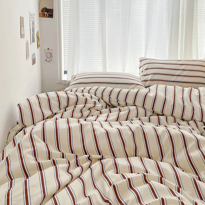 Détail des rayures sur la housse de couette en polyester