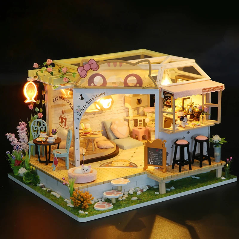 Intérieur de maison de poupée miniature café