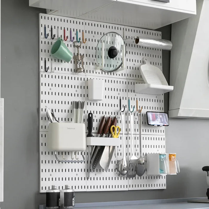 Accessoires pour panneau perforé gris clair organisateur mural cuisine