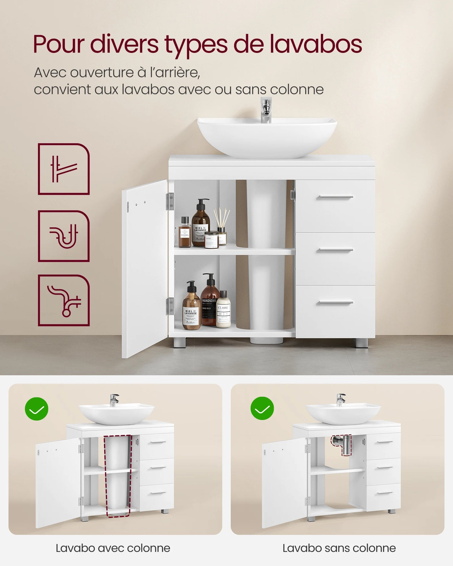 Meuble sous lavabo kaki pour salle de bain