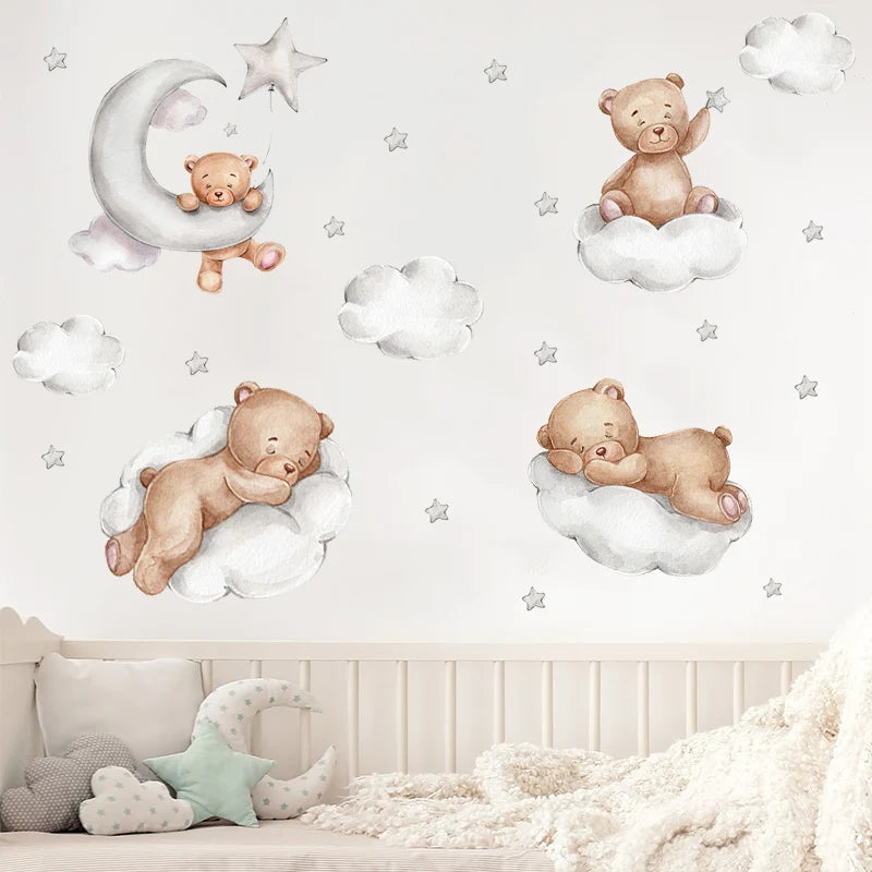 Autocollant mural ours nuage étoile chambre enfant
