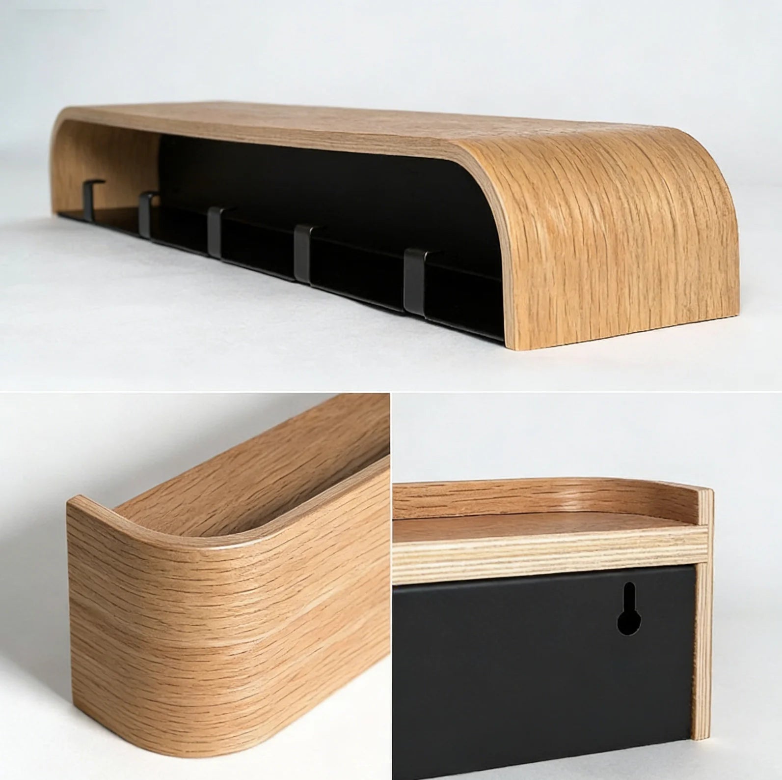 Porte-manteau mural blanc en bois massif et fer pour salon