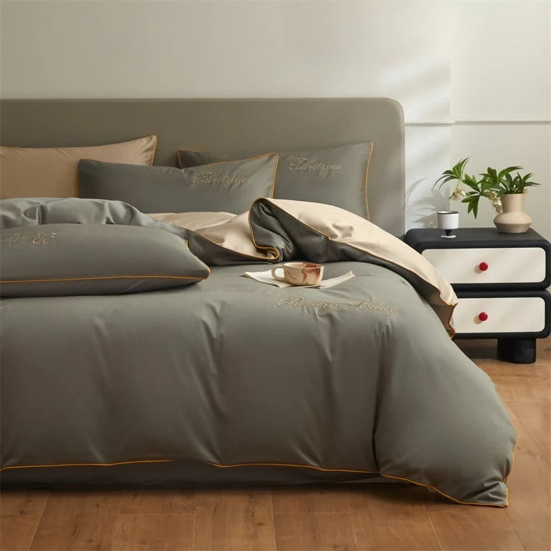 Détail texture coton égyptien housse de couette gris