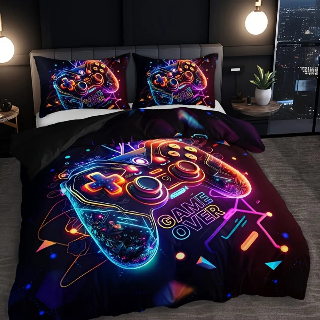 Motif GamePad imprimé sur housse de couette blanche