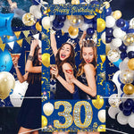 Cadre photo décoration anniversaire en vinyle bleu et or