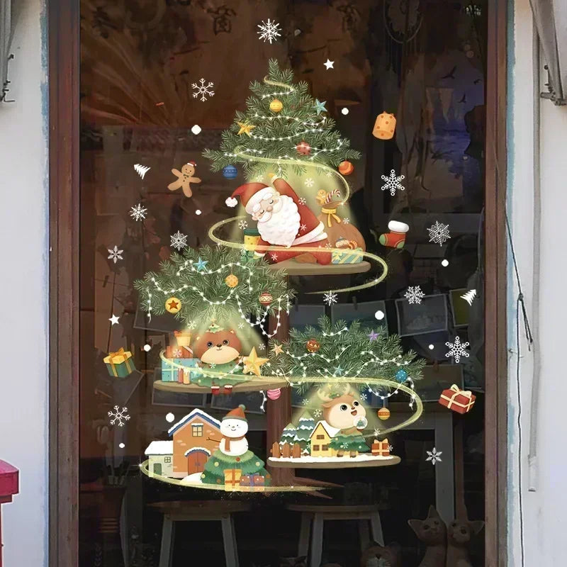 Autocollants de fenêtre Noël avec Père Noël et sapin sur verre