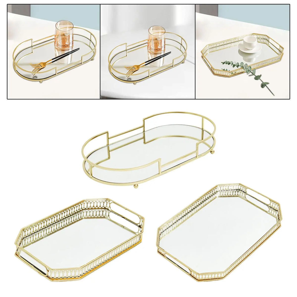 Plateau miroir bijoux cosmétique bleu