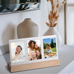 Cadre photo acrylique avec éclairage LED sur une table de décoration intérieure