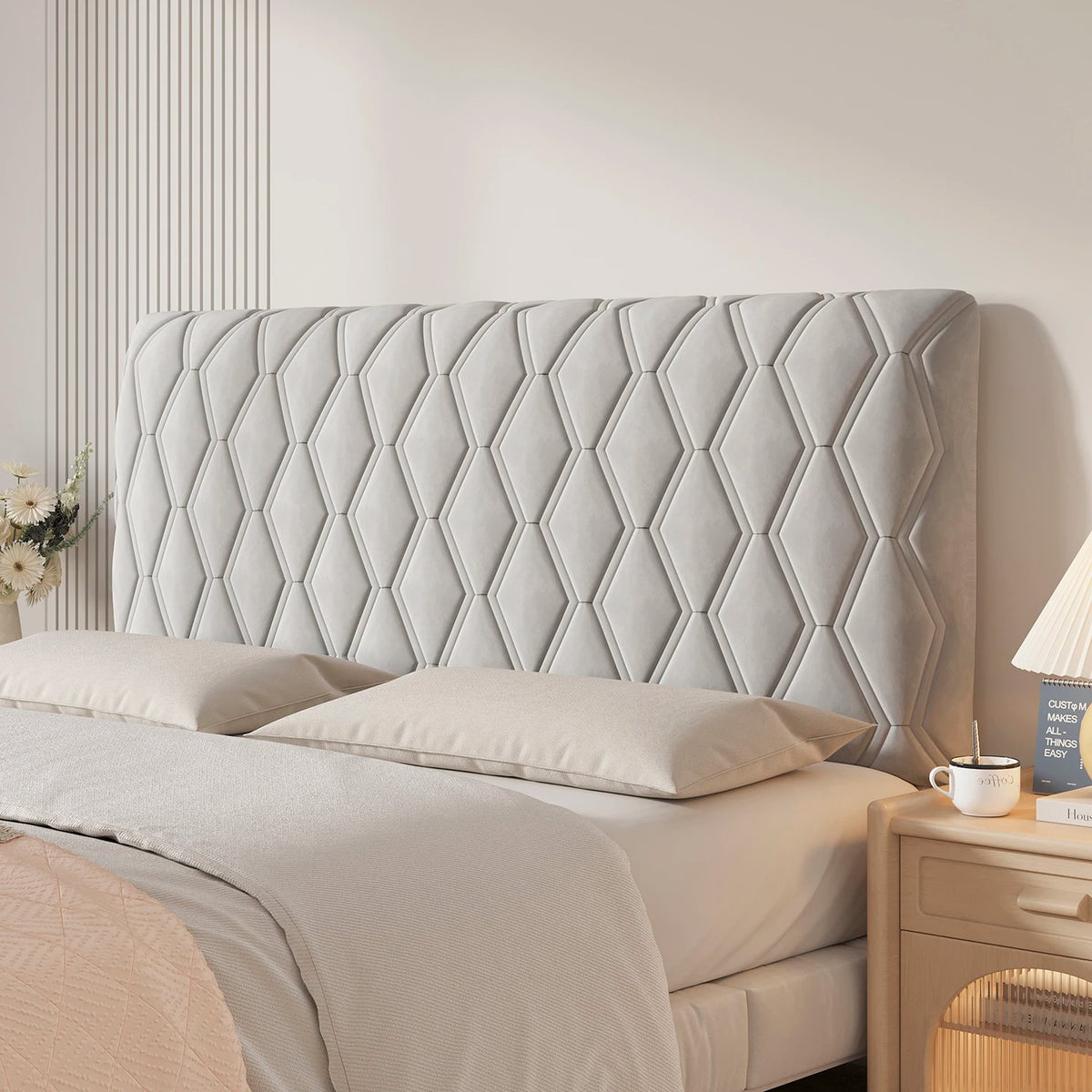 Housse de tête de lit bleu ciel dans chambre moderne